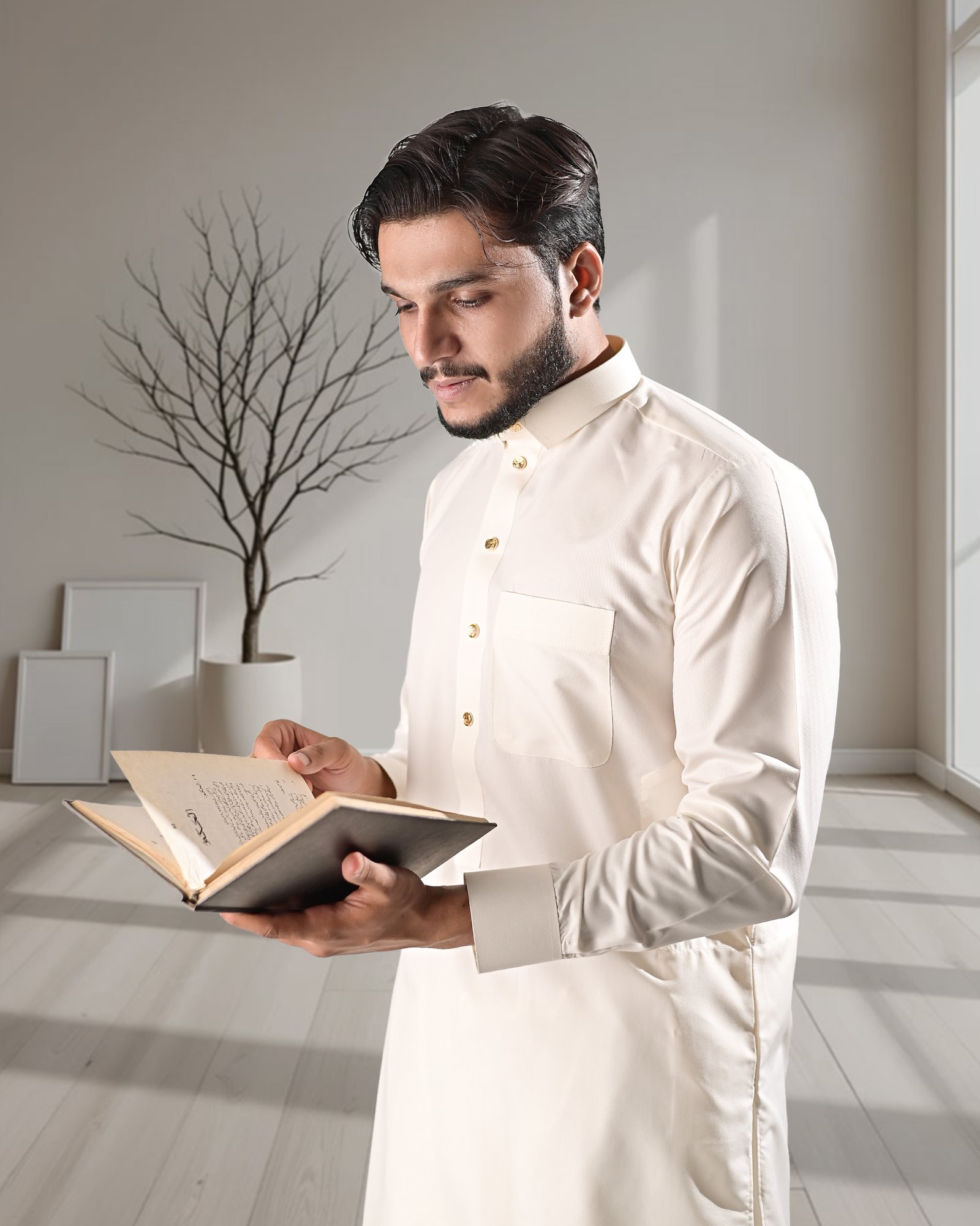 holding book_RDY Off-White Shalwar Qameez - Image 1